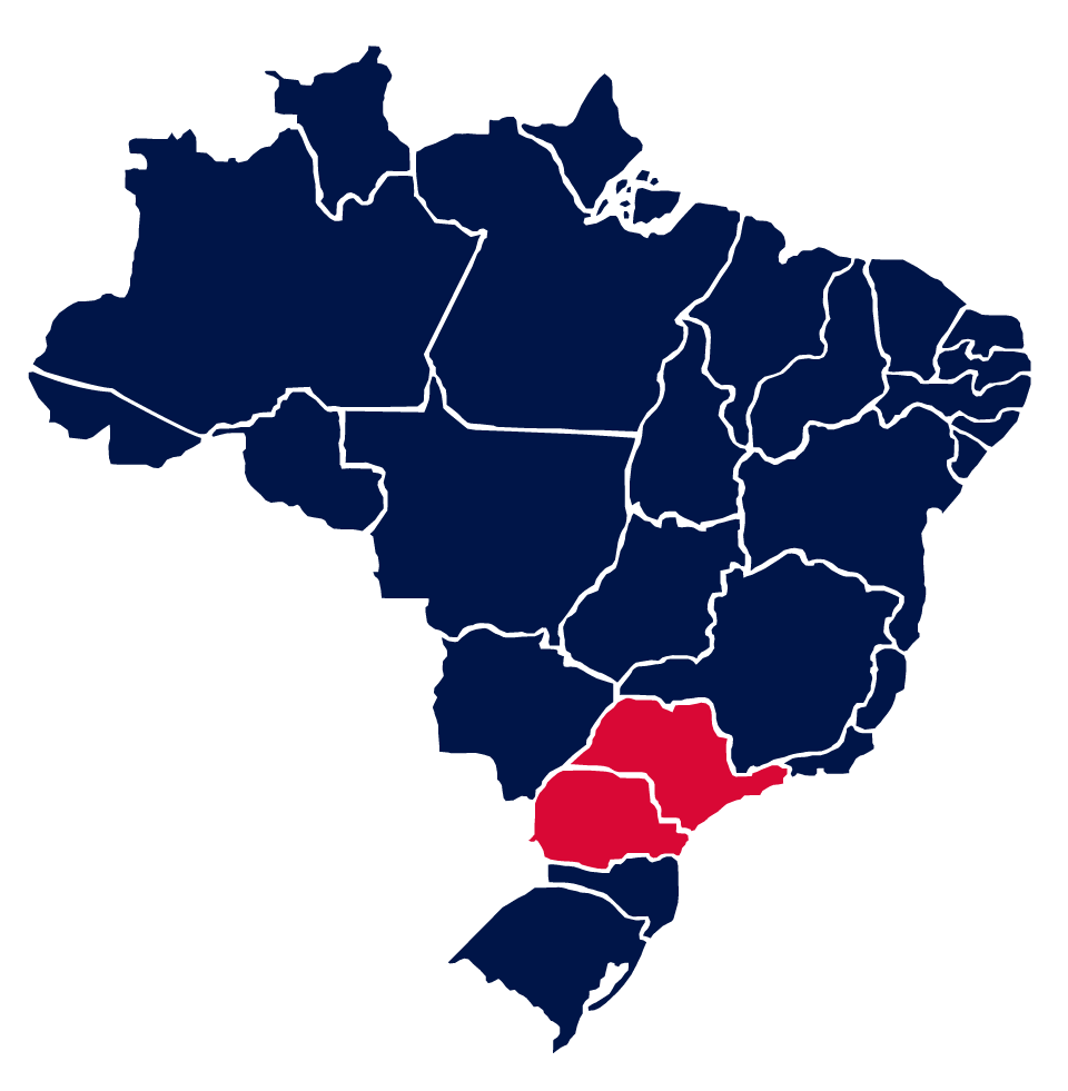Mapa ilustrativo de atuação em São Paulo e Paraná